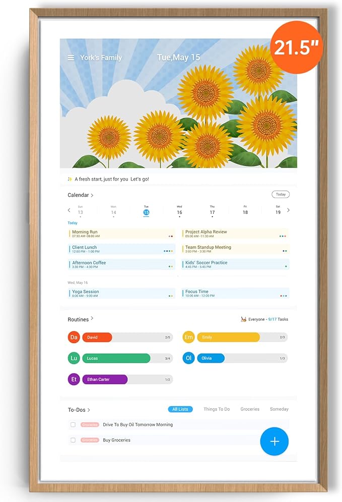 ApoloSign 21.5-inch Digital Calendar: Dual Mode Calendar with Google Play & Multi-calendar Sync, Electronic Planner & Chore Chart, Smart Touchscreen, Interactive Display for Family Schedules (Gray Wood, 21.5")