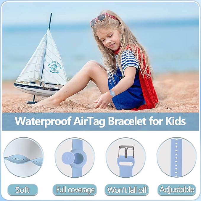 Waterproof Bracelet for AirTag Kids, Personalized Initial Letter Hidden Holder Compatible with Air Tag, Silicone Case for Airtag Adjustable Anti-Lost GPS Tracker for Toddler Child Elder, T