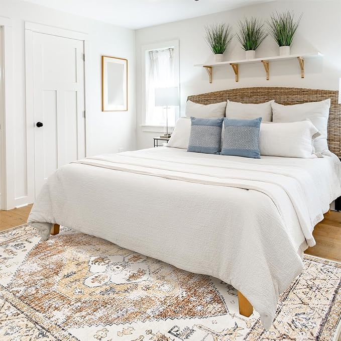 Lahome Washable Living Room Area Rugs 8x10 - Boho Ultra-Thin Non-Slip Bedroom Rug 8x10 Under Bed, Farmhouse Neutral Print Floor Carpet for Dining Room Office (Taupe,8'x10')