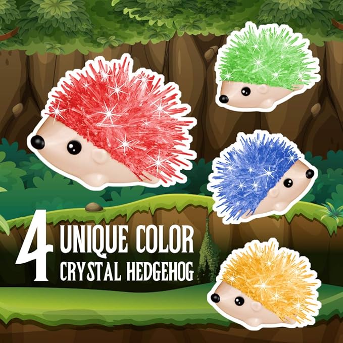 XXTOYS Crystal Growing Kit for Kids - 4 Vibrant Colored Hedgehog to Grow - Science Kits for Kids Age 6-8, Toys for Boys Age 8-12, Great Gifts Idea for 9 Year Old Girls, STEM Projects