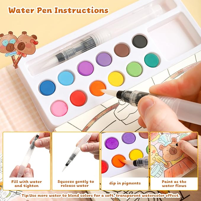 Paint with Water Coloring Books for Kids Ages 3-5, 4-8 – Cute Coloring Book for Teens,Arts and Crafts for Kids Ages 3 4 5 6 7 8+, Birthday Gift Toys for Girls Boys,Travel Toys-Capy