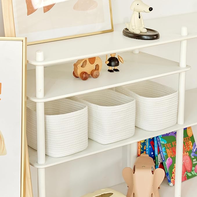 Small Cotton Rope Storage Basket Set of 3-11"x7"x7" Perfect Woven Baskets for Storage, Ideal Storage Baskets for Organizing Toys, Towels, and More - Baskets for Shelves and Home Decor（White）