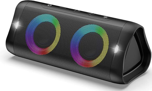 DONOW Portable Bluetooth Speaker with Lights, 30W Stereo Sound, Bass Boost, IPX5 Waterproof, 20H Playtime, Built-in Mic, Speakers Bluetooth Wireless for Home, Party, Outdoor, Travel(Black)