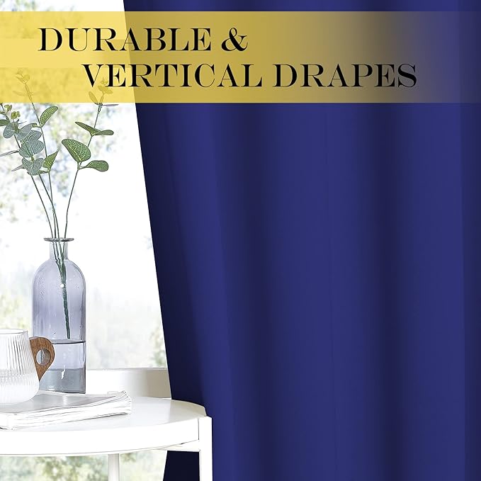 NICETOWN Blackout Curtains Panels for Bedroom - 3 Pass Microfiber Noise Reducing Thermal Insulated Solid Ring Top Blackout Window Drapes (2 Panels, 66 x 84 Inch, Navy Blue)