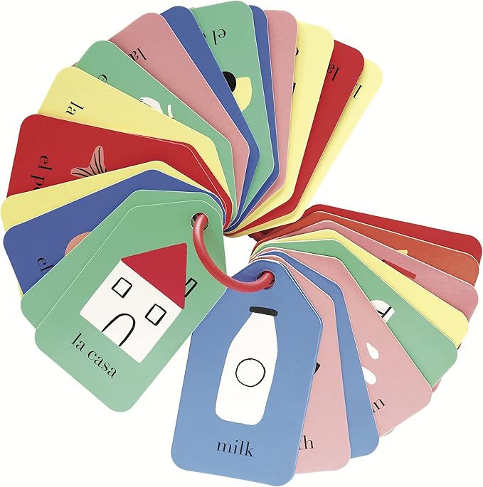 Spanish English Flash Cards - Bilingual Toddler First Words Flashcards – 26 Educational, Colorful, Double-Sided Vocabulary Cards – Sight Words for Toddler Games, ESL Kids & Preschoolers