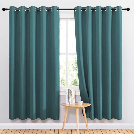 NICETOWN Insulated Curtains Blackout Draperies - Triple Weave Microfiber Home Thermal Insulated Solid Ring Top Blackout Curtains/Panels for Bedroom(Sea Teal, Set of 2, 66 x 72 Inch)