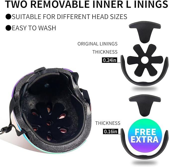 Adjustable Color Gradient Skateboard Helmet for 3-5-8-14+Ages【Toddler Kids Youth Adult】 Girls Boys Woman.Bike Helmet for Multi-Sports Cycling Bicycle Scooter Inline Roller Skate Rollerblading