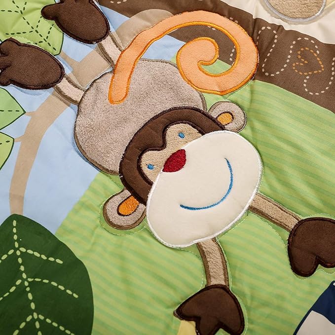 Brandream Jungle 3- Piece Nursery Crib Bedding Sets for Boys - Zebra Elephant Lion Monkey Giraffe Crocodile Birds - Playful Animal Zoo