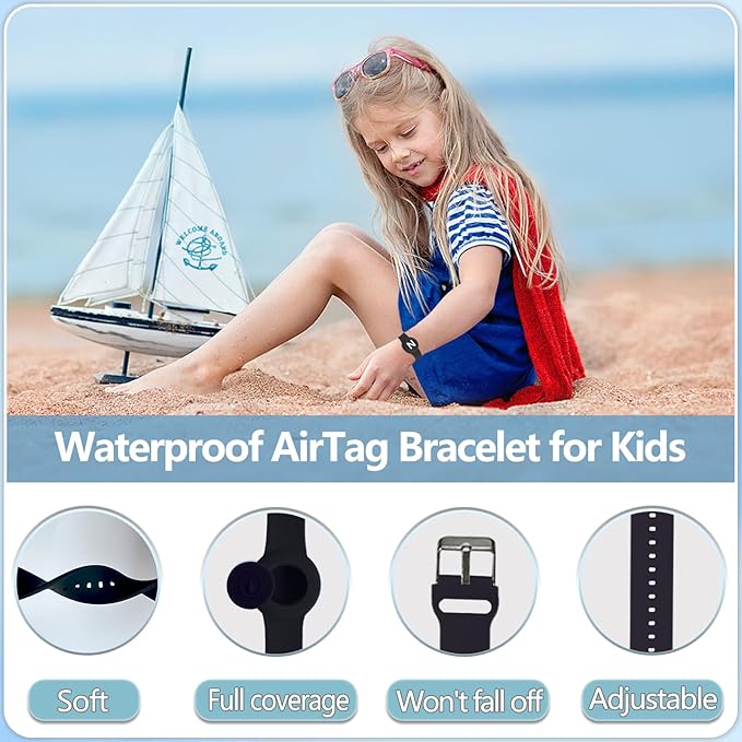 Waterproof Bracelet for AirTag Kids, Personalized Initial Letter Hidden Holder Compatible with Air Tag, Silicone Case for Airtag Adjustable Anti-Lost GPS Tracker for Toddler Child Elder, N