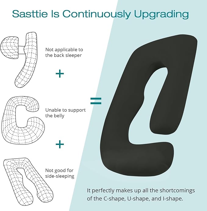 Sasttie Pregnancy Pillows for Sleeping, Jumbo U Shaped Cooling Full Body Pillow with Removable Cover, Pregnant Women Must Haves, Maternity Essential, Black