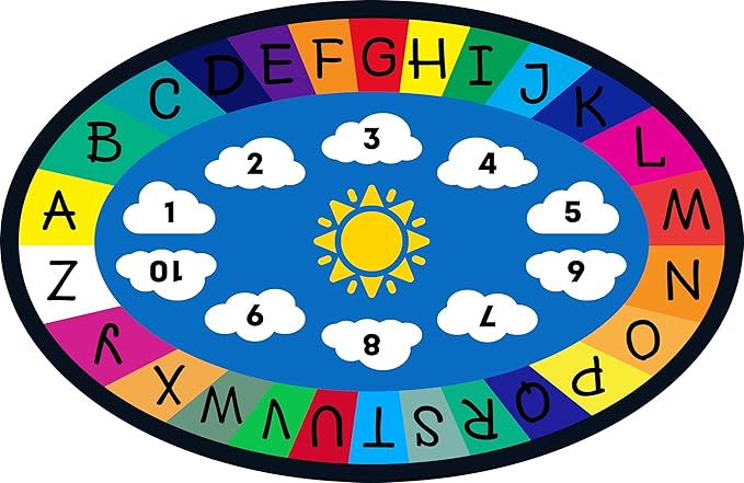 Genki - Classroom Rug for Kids - Education Classroom Carpet for Children - Colorful Seating Area - Large Elementary Classroom Rugs - Kids Seating for School Playroom | 3'3" x 4'11" Oval