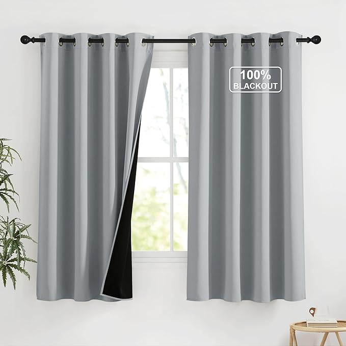 NICETOWN Grey Blackout Curtains for Bedroom 63 Inch Long - Grommet Thermal Insulated Plylux Curtains Light Block Room Darkening Window Drapes for Living Room, 2 Panels, 42 x 63 Inch, Dove Gray