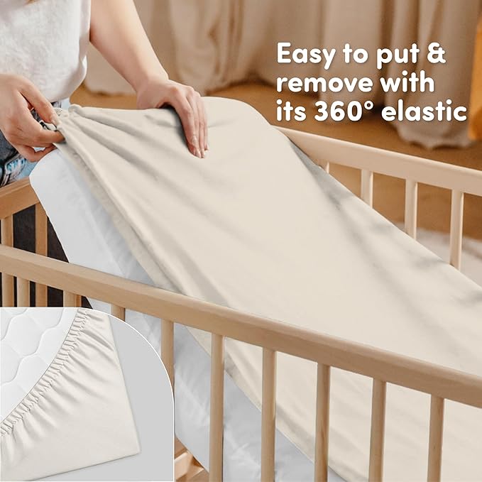 Sweety Fox 2-Pack Cotton Jersey Crib Sheets – Soft Fitted Sheets for Boys and Girls, Mini Crib Sheets, Toddler Bed Sheets (Pecan/Cream)