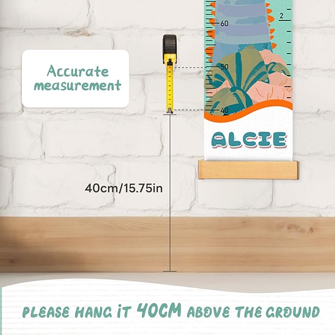 Personalized Name Growth Chart for Kids, Cute Dinosaur Baby Height Chart, Canvas Height Measuring Rulers for Boys Girls, Nursery Decor Baby Boy Girl Growth Ruler Measuring Board