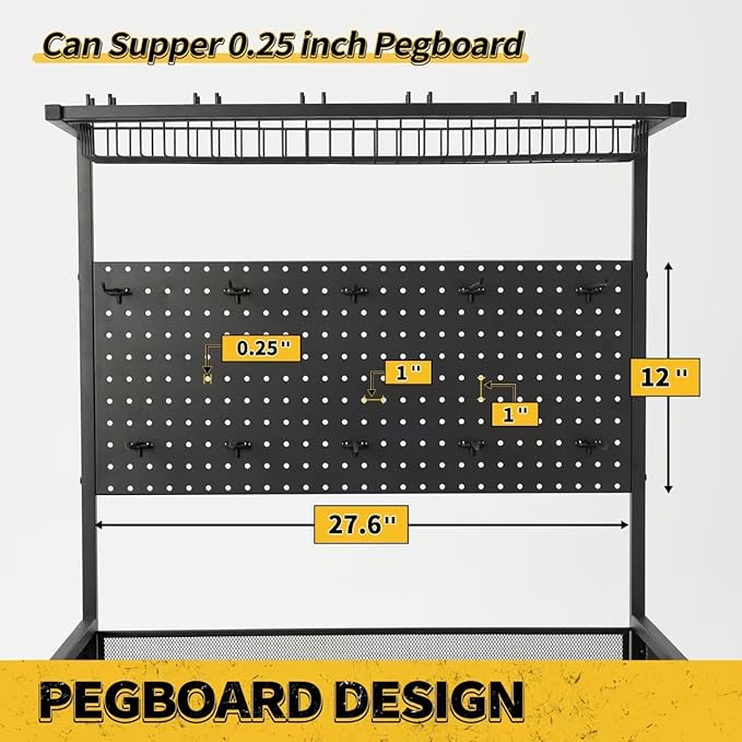 SOYEEZE Fishing Rod Holders for Garage,Fishing Gear Holder for Fishing Rod Tackle Box Storage，Fishing Pole Holders for 12 Rods with Hooks and Pegboard,Fishing Cart with Reel Rack