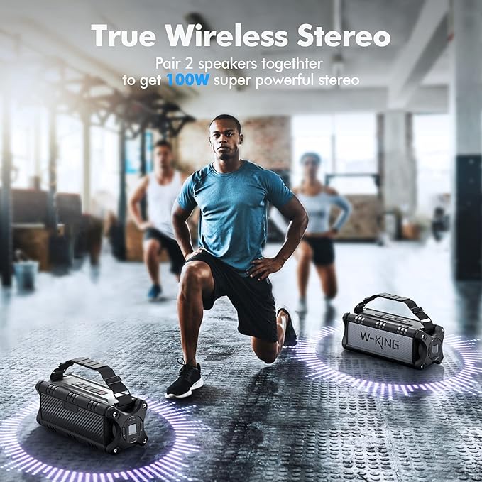 W-KING 90W Peak 50W RMS Powerful Bluetooth Speaker - IPX6 Waterproof, Large Outdoor Portable Wireless Deep Bass, 40H Playtime, Power Bank, TF-Card, AUX, NFC, EQ