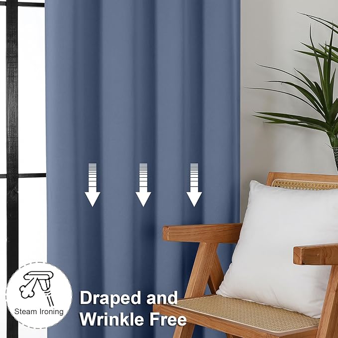 Simplebrand Ava Denim Blue Short Blackout Curtains for Bedroom 54 Inches Long 2 Panels Set, Solid Thermal Insulated, Energy Saving Window Treatment Curtains Blackout Drapes, W40 x L54 Inch, Denim Blue