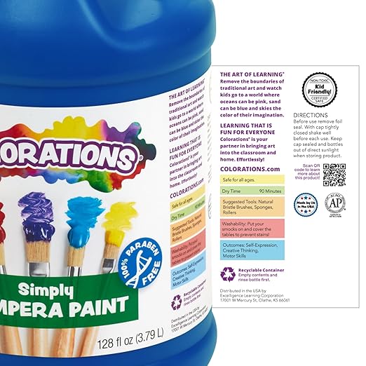 Colorations Paraben-Free Tempera Paint for Kids - 1 Gallon, Vibrant, Bright White. Non-Toxic and Made in the USA, Classroom Must Haves, Bulk Arts and Crafts Supplies