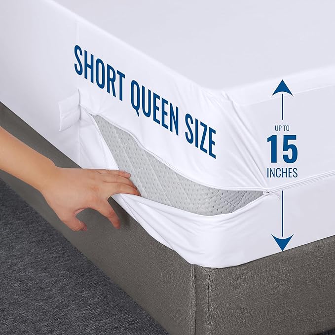 Utopia Bedding Zippered Mattress Encasement Short Queen, 100% Waterproof Bed Bug and Dust Mite Proof Mattress Protector, Absorbent Six-Sided Mattress Cover