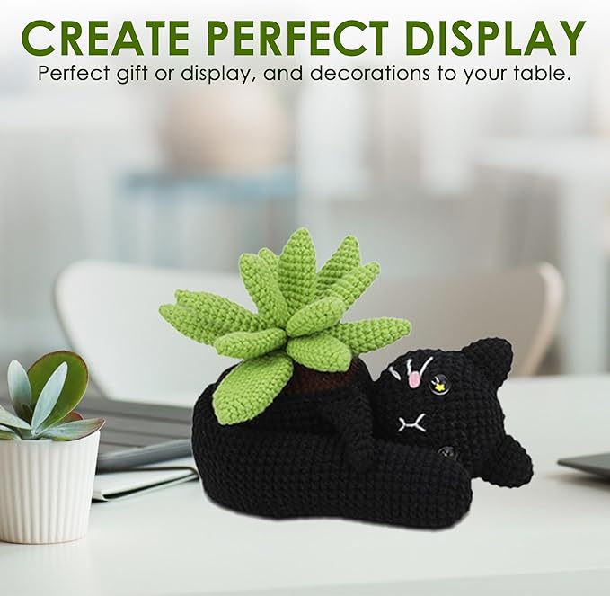 KularStock Beginner Crochet Kit - Black Cat Animal Crochet Kit for Beginners with Yarn, Hooks, Accessories, and Patterns, Knitting & Crocheting Starter Kit for Adults & Kids