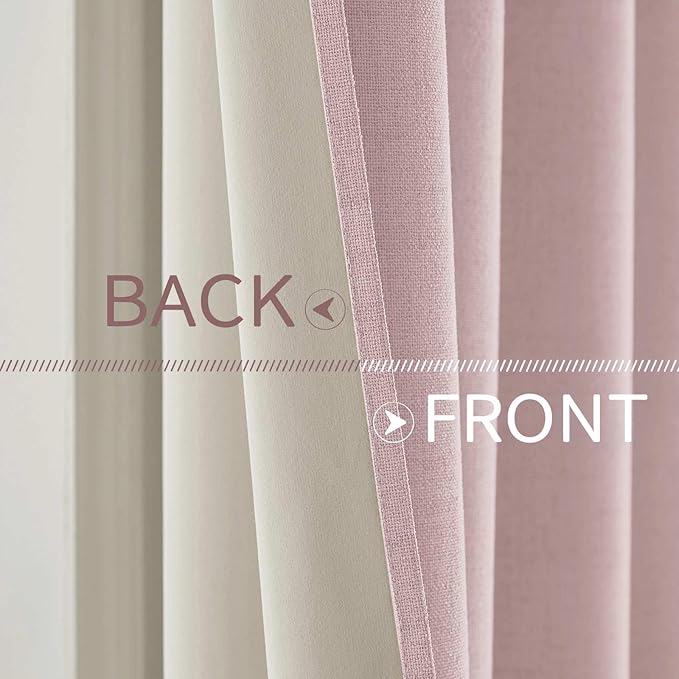 MIULEE Linen Texture Curtains for Bedroom Solid 100% Blackout Thermal Insulated Pink Curtains Grommet Room Darkening Drapes for Living Room Nursery 52x45 Inch (2 Panels)