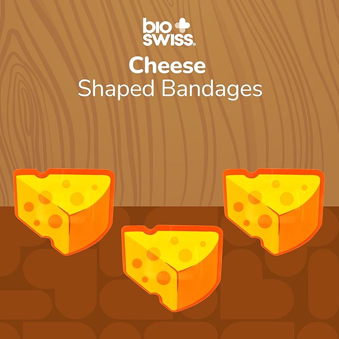 BioSwiss Bandages, Cheese Shaped Self Adhesive Bandage, Latex Free Wound Care, Fun First Aid Kit Supplies for Kids and Adults, 24 Count