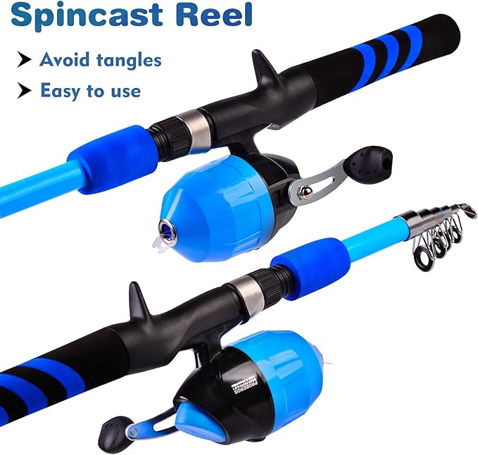 PROBEROS Kids Fishing Pole - Portable Telescopic Fishing Rod and Reel Combo Kit - Spincast Fishing Reel Casting Rods with Lures Lines Tackle Box and Bag for Boys Girls Youth Fishing