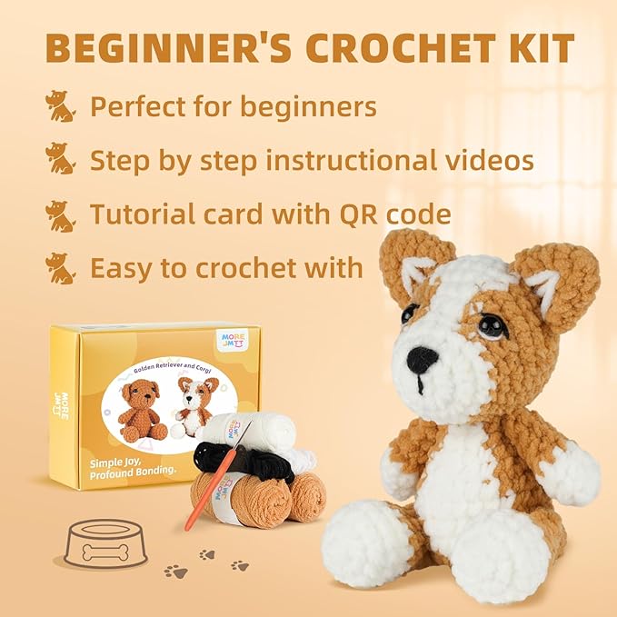 MOREJMTT Crochet Kit for Beginners, Learn to Crochet, Include Easy Knitting Soft Yarn, Step-by-Step Video Tutorial, Hook, Holiday Birthday Gift for Adults and Kids(2 Pack Dog)