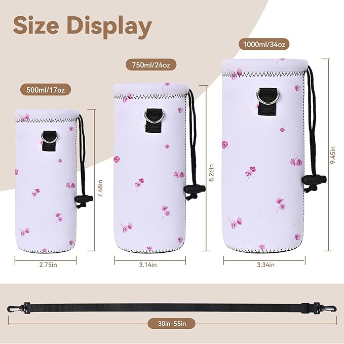 AUPET Water Bottle Bag Carrier,24oz/32oz Insulated Neoprene bottle Sling Holder Case Pouch Cover for 1000ML/750ML Bottles with Shoulder Strap for walking