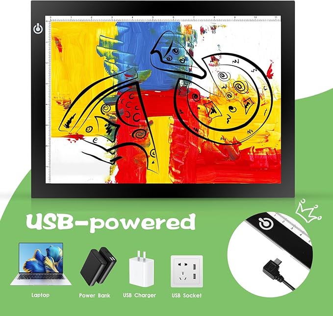 RTjoy A4 LED Light Tracing Box Pad, Adjustable 9x12 Inch USB Powered Artcraft Portable Light Copy Board for Tattoo Transferring Artists DIY Drawing Diamond Art Sketching