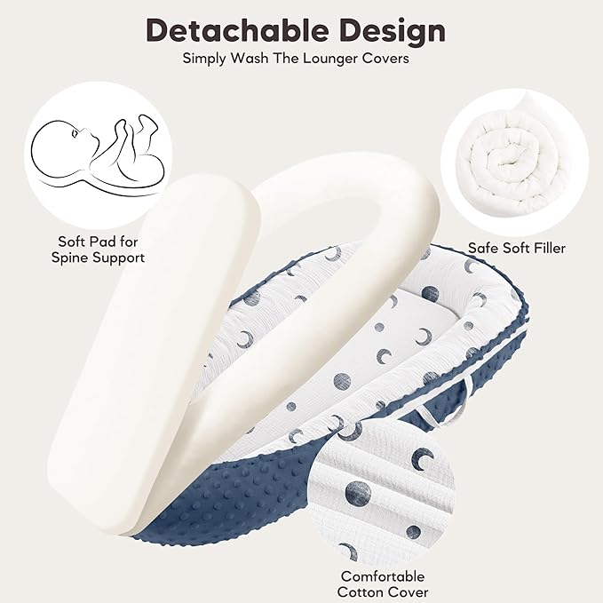 Baby Lounger - Infant Lounger Pillow for Newborn 0-24 Months, Soft, Breathable & Portable Baby Lounger Pillow for Boys & Girls, Cozy Baby Floor Seat for Home & Travel (Bluemoon)