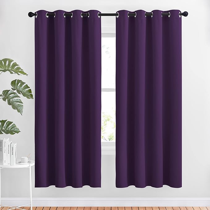 NICETOWN 72 inches Bedroom Curtains Panels - Functional Blackout Curtains/Panels for Bedroom, Thermal Insulated, Privacy Assured (Set of 2, 52 x 72 inches in Royal Purple)