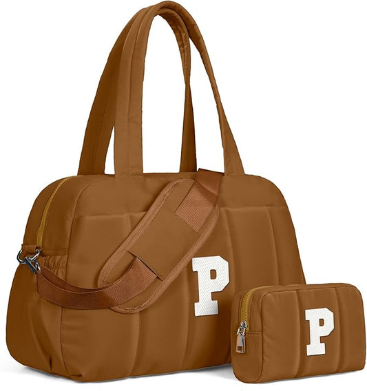 Women Holiday Stuff-Duffle Bag with Letter, Carry On Bags for Women，Overnight Bag with Wet Pocket，Lightweight Travel Bags Personalized Gym Tote with Makeup Pouch