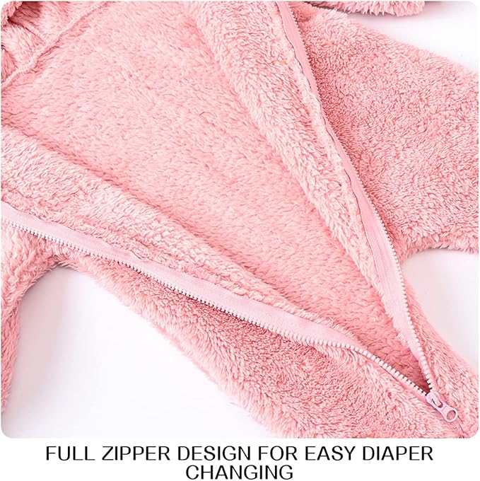 Baby Fleece Jumpsuits Infant Bear Ear Snowsuit Newborn Hooded Romper Warm Coat