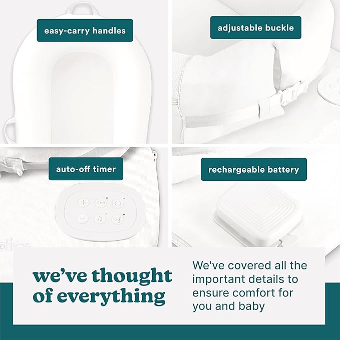 MyBaby 3-in-1 Calming Baby Cushion, Soothing Comfort for Newborns & Infants, Snuggling Sensation, Sound and Vibration, Designed for Safety, Rechargeable & Machine-Washable, by Homedics, White