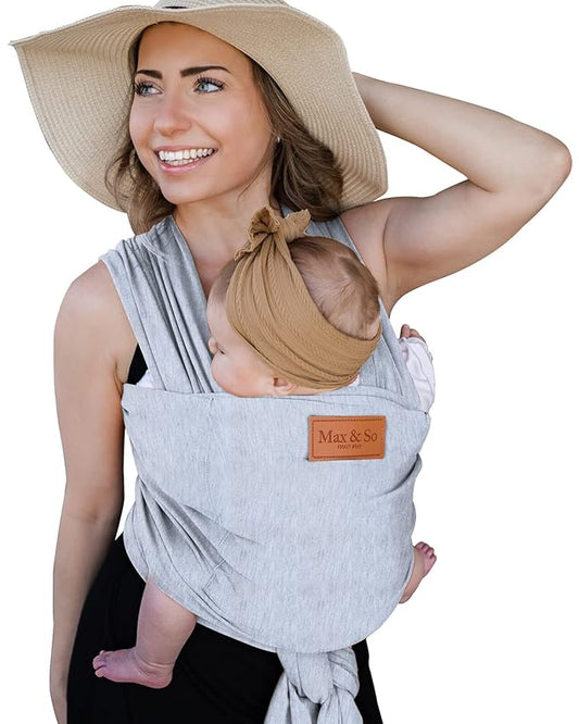Baby Wrap Carrier - Premium Cotton Baby Carrier Wrap for Newborn to Toddler- Infant Carrier- Baby Holder One Size Fits All with Front Pocket (Grey) by Max&so