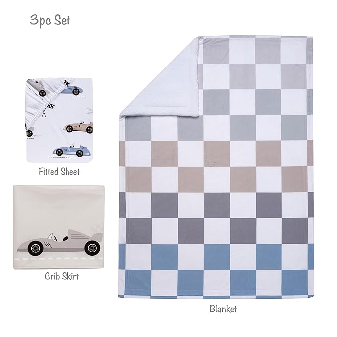 Lambs & Ivy Little Racer 3-Piece Cars/Transportation Baby Crib Bedding Set