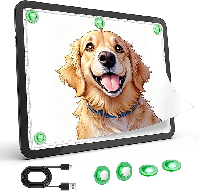 Zocelight Rechargeable A3 Light Box for tracing,Diamond Art Light Board with 4 Magnets,Wireless Light Pad for Diamond Painting,Ultra Bright Light Table for Drawing, Sketching,Animation(Black)