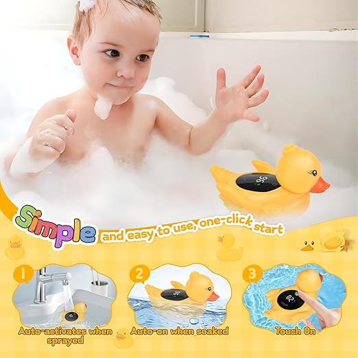 TKY Baby Bath Thermometer with Floating Toys - Digital Water & Room Temperature Monitor, Rechargeable Thermometer with Alerts for Newborn Bath Essentials, Infant Safety