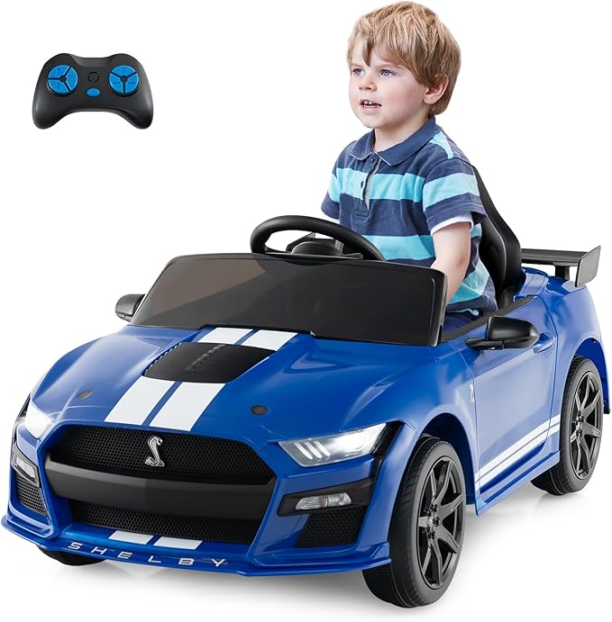 Costzon Ride on Car, 12V Licensed Ford Mustang Shelby GT500 Kids' Electric Vehicles w/Remote Control, USB Port, Radio, Music, Player, High Low Speed & Soft Start, Racing Kids Car for Toddler (Blue)