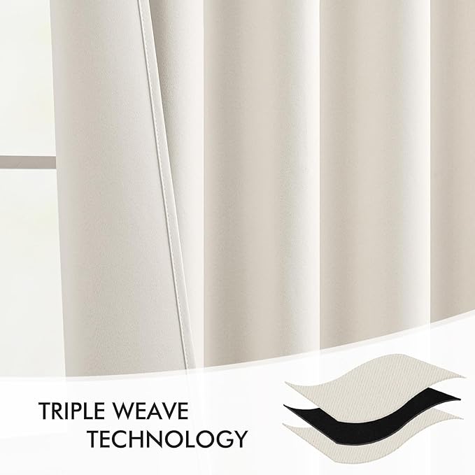 MIULEE Ivory Back Tab Blackout Curtains 90 Inches Long 2 Panels Set for Living Room Bedroom Privacy, Rod Pocket/Pinch Pleat Thermal Insulated Room Darkening Pleated Light Blocking Drapes
