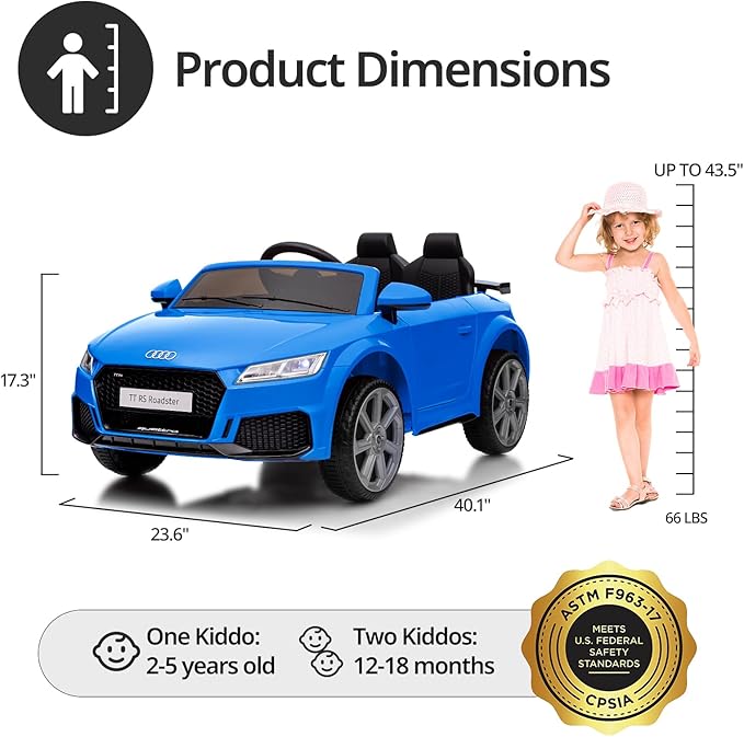 Licensed Audi Electric Kids Car, 12V Kids Ride-on Toy Car for Toddlers w/Remote - Dark Blue