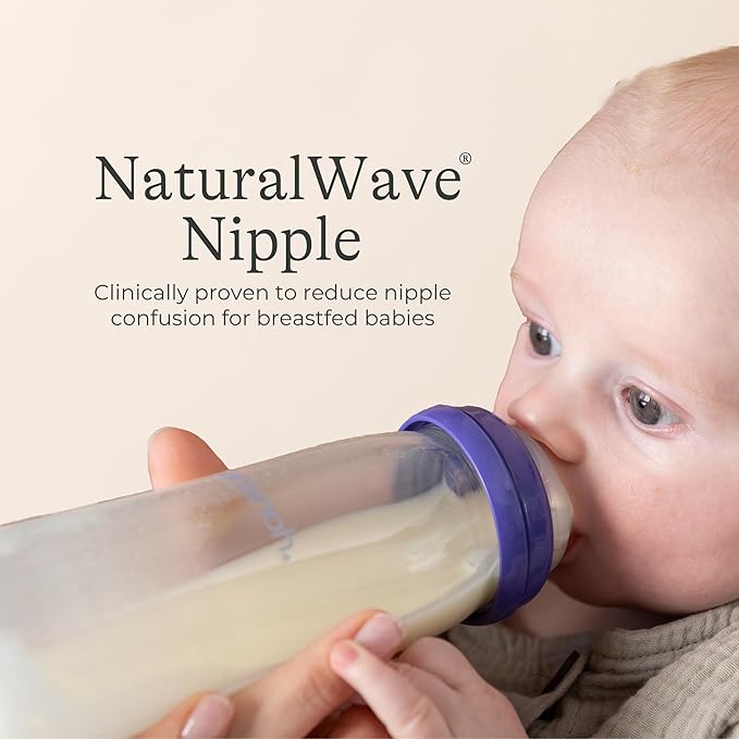 Lansinoh Anti-Colic Glass Baby Bottles, 8 Ounces, 4 Count Bottles for Feeding, Baby Essentials, Includes 4 Medium Flow Nipples, Size M