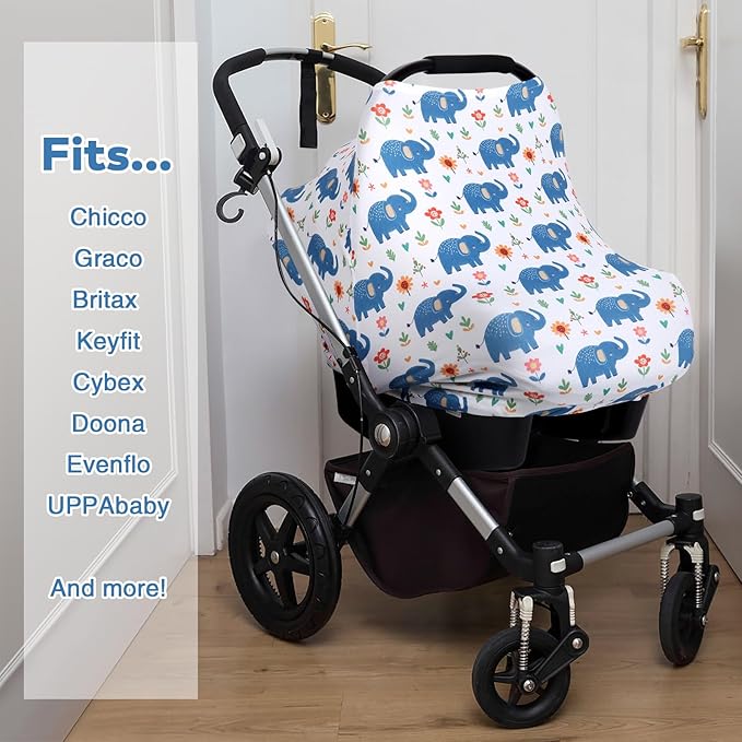 Rquite All-in-1 Car Seat Cover Baby, Carseat Covers for Girl Boy, Stretchy Soft Infant Car Seat Cover, Multi-use Baby Carrier Cover, Car Seat Canopy, Stroller Sun Shade, Nursing Breastfeeding Cover
