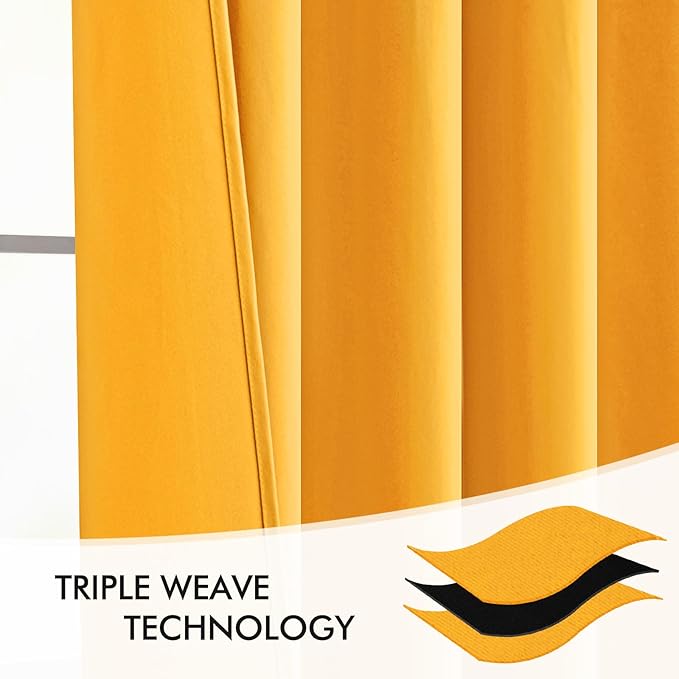 MIULEE Yellow Back Tab Blackout Curtains 90 Inches Long 2 Panels Set for Living Room Bedroom Privacy, Rod Pocket/Pinch Pleat Thermal Insulated Room Darkening Pleated Light Blocking Drapes