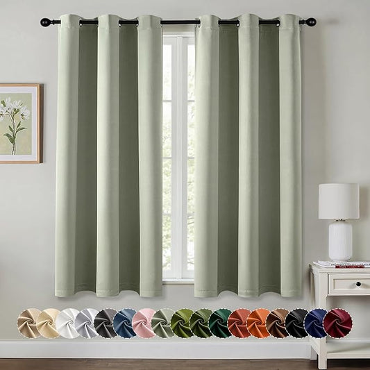 MIULEE Sage Green Blackout Curtains - Thermal Insulated Bedroom Curtains Room Darkening Drapes for Living Room Kitchen Grommet Top Light Blocking Window Treatment, 40 x 45 Inches Long, 2 Panels