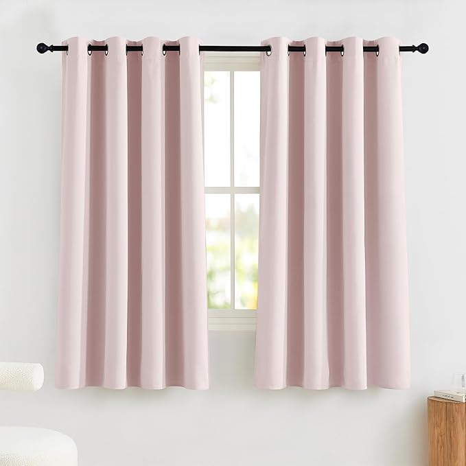 NICETOWN Pink Blackout Curtains for Nursery, 100% Blackout Thermal Insulated Window Drapes Room Darkening Curtains for Girls Baby Bedroom with Grommet Top, 52 x 63 Inch Long, 2 Panels