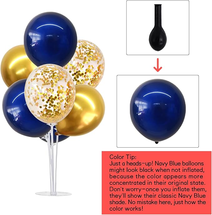 TONIFUL 4 Set Navy Blue Gold Balloon Centerpieces for Table,Balloons Stand Kit for Graduation Decorations 2025 Class of 2025 Party Decorations,New Year,Anniversary,Homecoming,Birthday Decoration