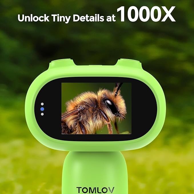 TOMLOV P30 Microscope for Kids, Portable 1000X Slides Digital Microscope with 2" Screen, HD 16MP Camera & 1080P Video, Pocket Coin Magnifying Glass with Light, Mini Handheld Magnifier for Trichome