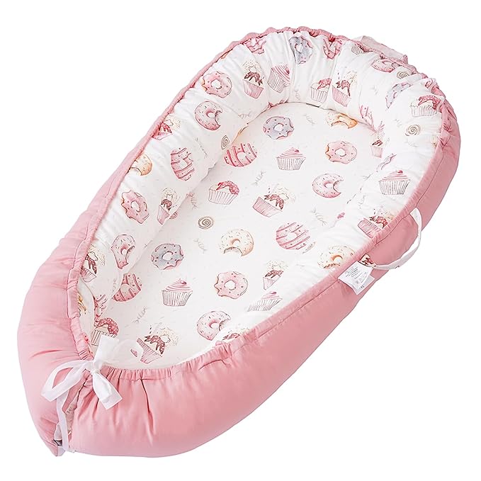 Baby Lounger - Infant Lounger for Newborn 0-24 Months, Breathable & Soft Baby Lounger Cover, Portable Infant Lounger for Home and Travel, Babies Essentials Gifts - Pink